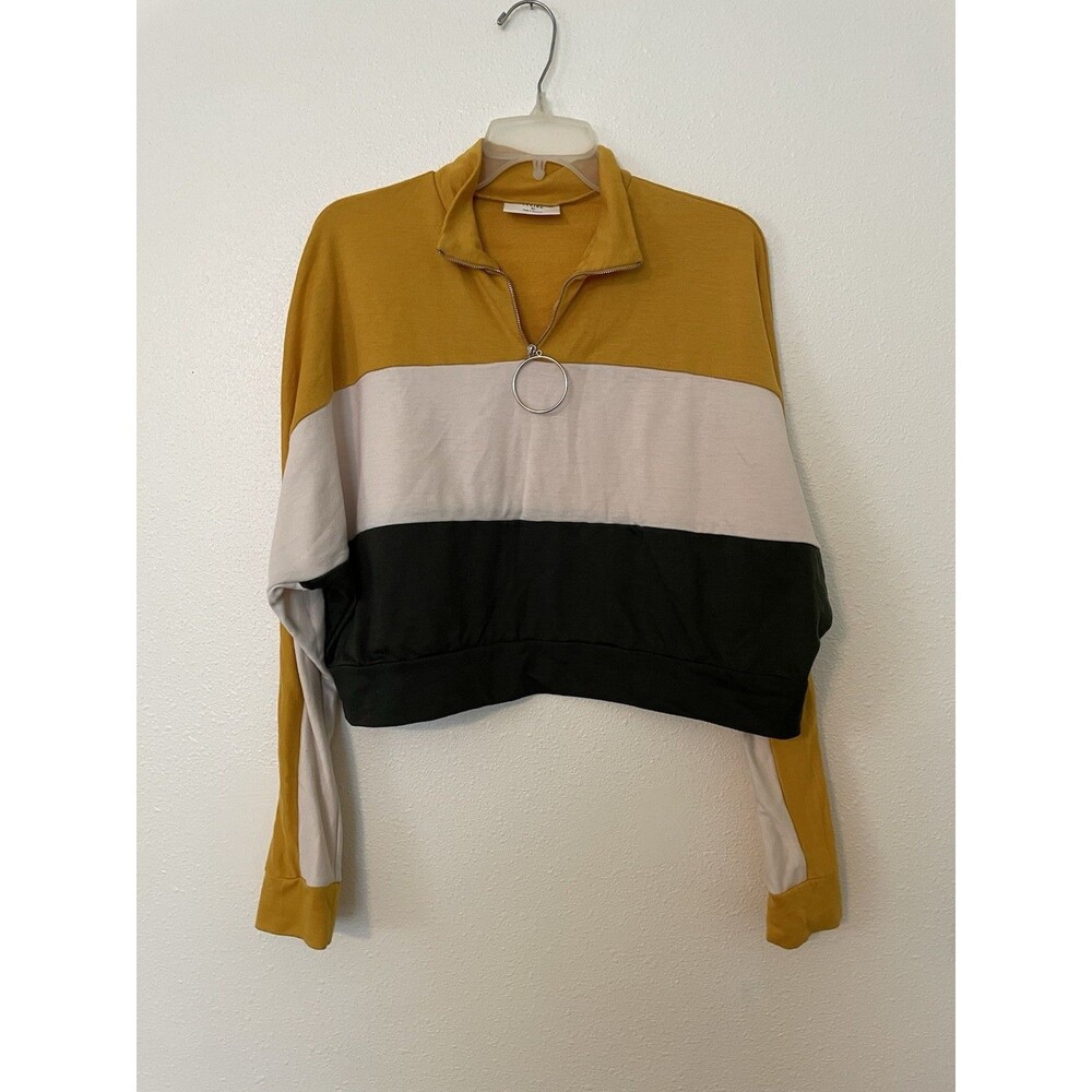 Ivoire Colorblock Half Zip Crop Top Womens Lrg Streetwear Festival Skater Sporty